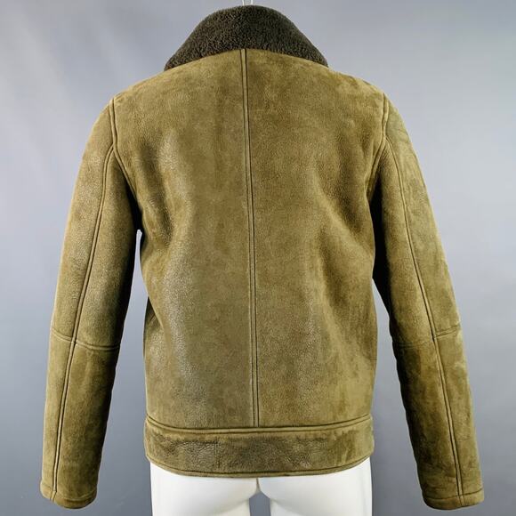 TODD SNYDER Size M Olive Green Lambskin Shearling Bomber Jacket - Picture 4 of 10